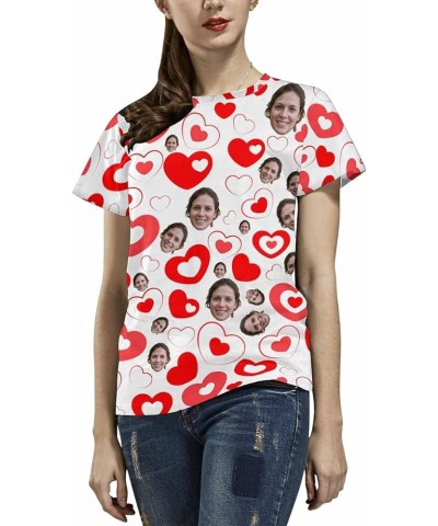 Custom Women's T-Shirt with Faces Galaxy Personalized Print Short Sleeve Shirts Hearts White $14.83 T-Shirts