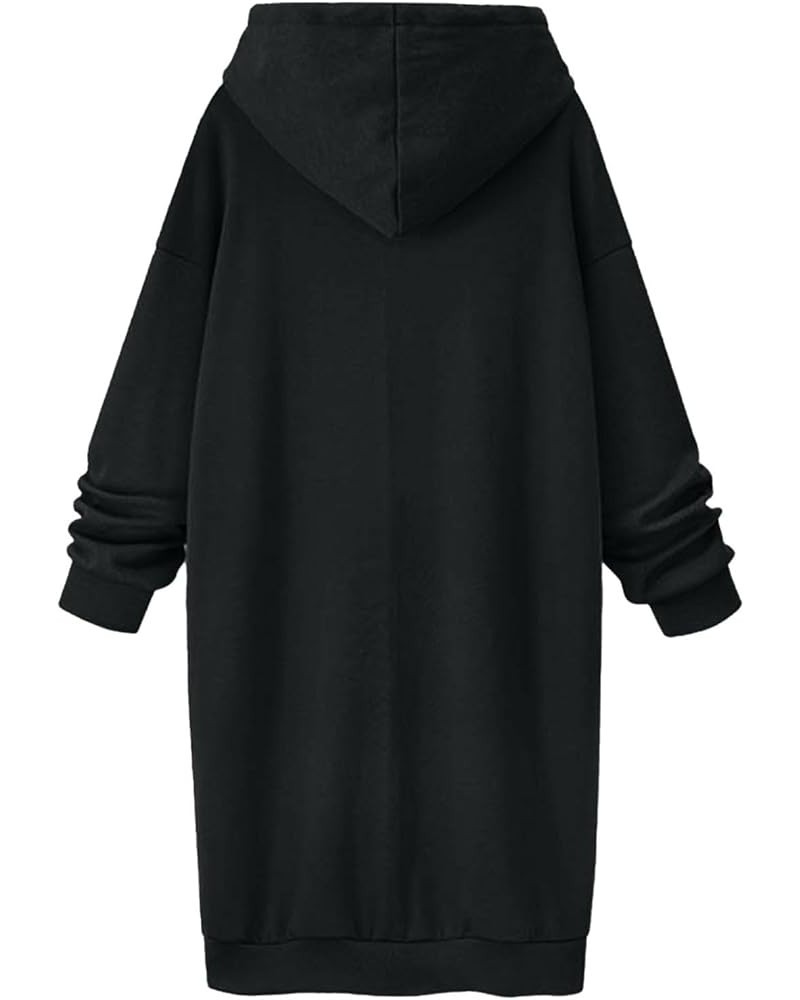 Womens Hoodies Lone Dresses Cuff Sleeve Loose Plus Size Thermal Fuzzy Fall Winter Dresses to Wear with Leggings 2023 W-q44 Bl...