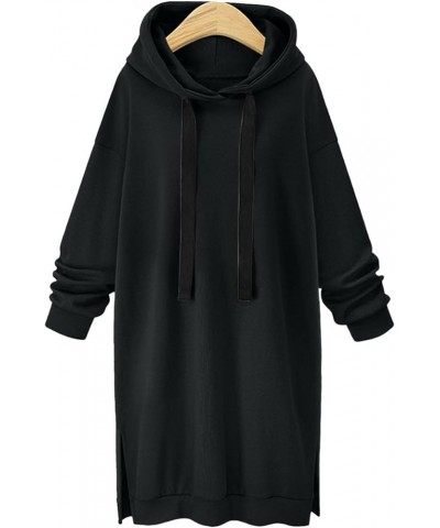 Womens Hoodies Lone Dresses Cuff Sleeve Loose Plus Size Thermal Fuzzy Fall Winter Dresses to Wear with Leggings 2023 W-q44 Bl...