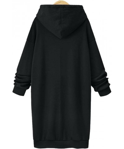 Womens Hoodies Lone Dresses Cuff Sleeve Loose Plus Size Thermal Fuzzy Fall Winter Dresses to Wear with Leggings 2023 W-q44 Bl...