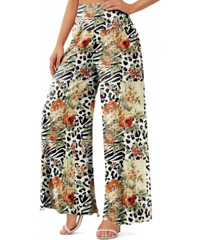 Women's Palazzo Lounge Pants Stretchy Wide Leg Casual Pants Comfy High Waist Flowy Pants S-3XL C22 Leopard Print Flowers $12....