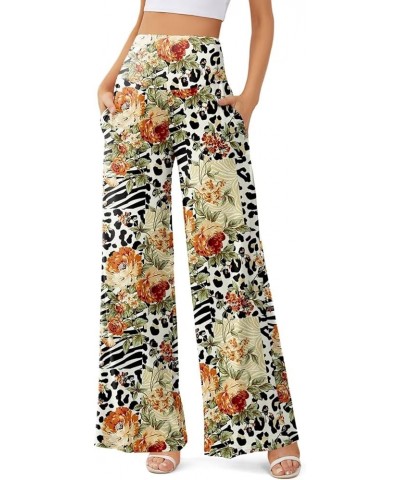 Women's Palazzo Lounge Pants Stretchy Wide Leg Casual Pants Comfy High Waist Flowy Pants S-3XL C22 Leopard Print Flowers $12....