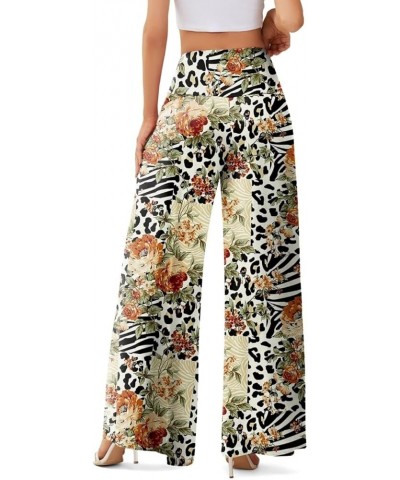 Women's Palazzo Lounge Pants Stretchy Wide Leg Casual Pants Comfy High Waist Flowy Pants S-3XL C22 Leopard Print Flowers $12....