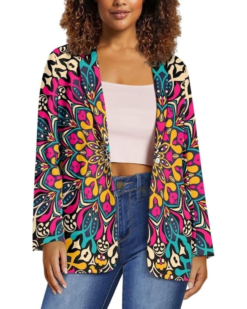 Dog Paw Women's Graphic Print Blazer Button Open Front Long Sleeve Jacket Boho Mandala $20.39 Blazers