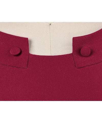 Women's 50s Vintage Bodycon 3/4 Sleeve Midi Peplum Business Formal Work Pencil Dresses Burgundy $17.99 Dresses