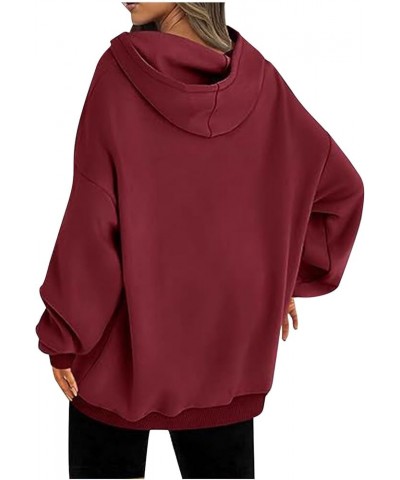 Womens Oversized Hoodies Pullover Long Sleeve Solid Color Shirt Basic Hooded Sweatshirts Fall Fleece Women's Tops 06 Wine -Ov...