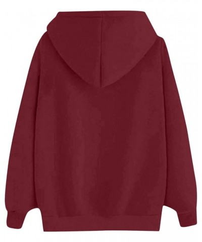 Womens Oversized Hoodies Pullover Long Sleeve Solid Color Shirt Basic Hooded Sweatshirts Fall Fleece Women's Tops 06 Wine -Ov...