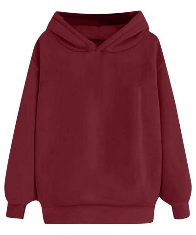 Womens Oversized Hoodies Pullover Long Sleeve Solid Color Shirt Basic Hooded Sweatshirts Fall Fleece Women's Tops 06 Wine -Ov...