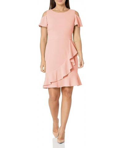 Women's Cold Shoulder Flounce Dress Guest of Date Night Occasion Cloud Pink $25.03 Dresses