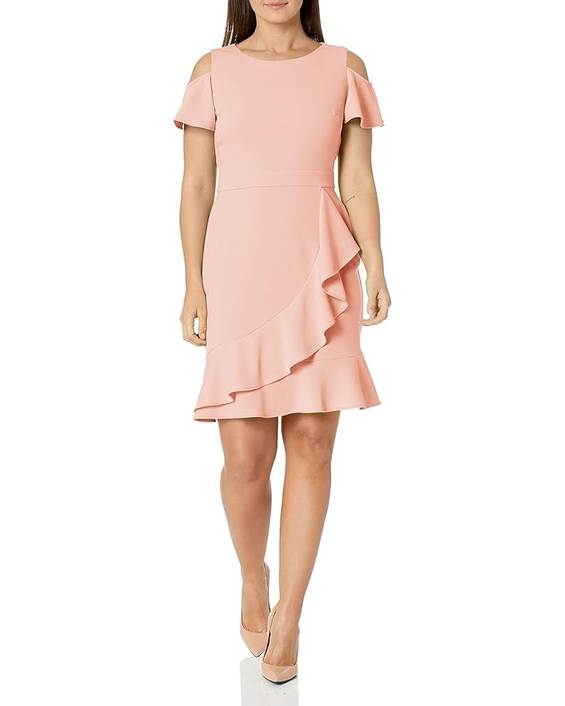 Women's Cold Shoulder Flounce Dress Guest of Date Night Occasion Cloud Pink $25.03 Dresses