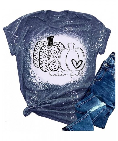 Womens Fall Pumpkin T-Shirts Funny Short Sleeve Halloween Graphic Tees Tops Navy-z $8.80 Tops