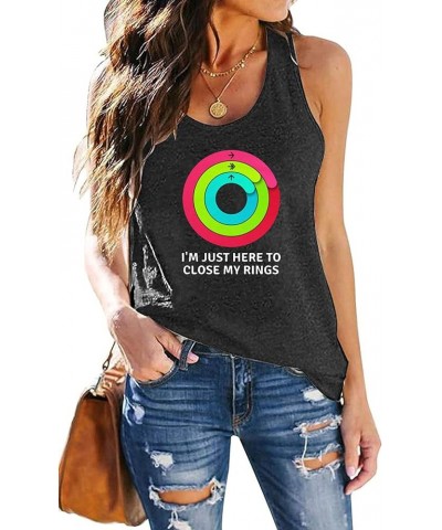 I'm Just Here to Close My Rings Tank Tops Women Rainbow Racerback Workout Tank Top Funny Letter Print Gym Tank Grey $10.81 Tanks