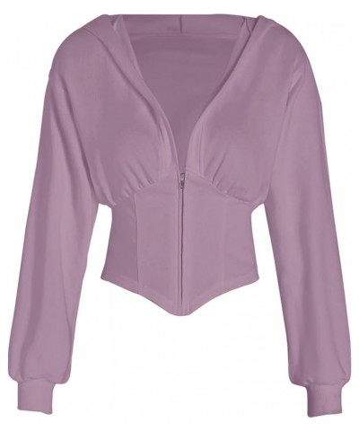 Women's Half Zipper Corset Crop Sweatshirt Asymmetrical Hem Solid V-Neck Drop Shoulder Ruched Crop Hoodie Tops Violet $15.99 ...