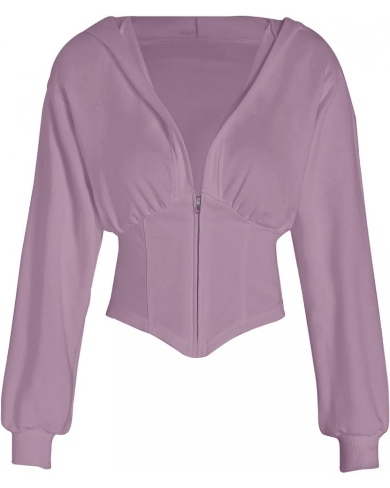 Women's Half Zipper Corset Crop Sweatshirt Asymmetrical Hem Solid V-Neck Drop Shoulder Ruched Crop Hoodie Tops Violet $15.99 ...