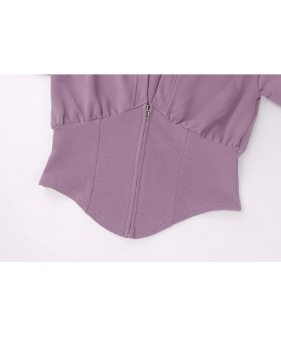 Women's Half Zipper Corset Crop Sweatshirt Asymmetrical Hem Solid V-Neck Drop Shoulder Ruched Crop Hoodie Tops Violet $15.99 ...