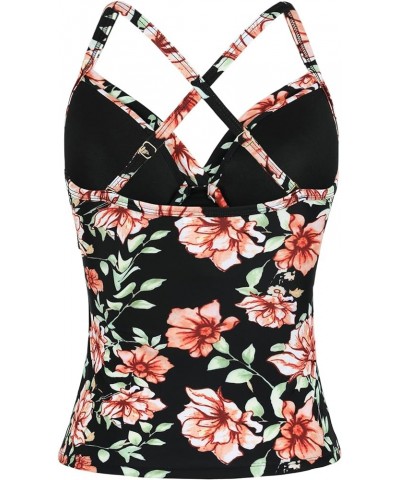 Women's Underwire Tankini Top Cross Front V Neck Push Up Swim Top Ruched Tummy Control Bathing Suit Tops Black Floral $22.79 ...