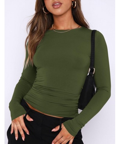 Long Sleeve Crop Tops for Women 2 Pack Fall Going Out Outfits Cute Tight Basic Tees Shirt One Black and One Army Green $9.50 ...