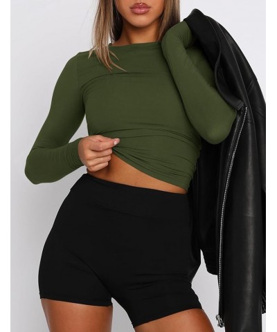 Long Sleeve Crop Tops for Women 2 Pack Fall Going Out Outfits Cute Tight Basic Tees Shirt One Black and One Army Green $9.50 ...