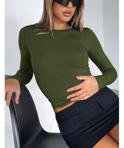 Long Sleeve Crop Tops for Women 2 Pack Fall Going Out Outfits Cute Tight Basic Tees Shirt One Black and One Army Green $9.50 ...