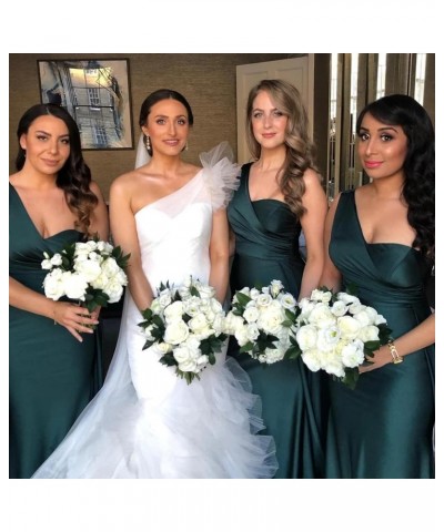 One Shoulder Satin Bridesmaid Dresses Long Mermaid Prom Dresses Ruched Formal Evening Gowns HY054 Aqua $32.99 Dresses