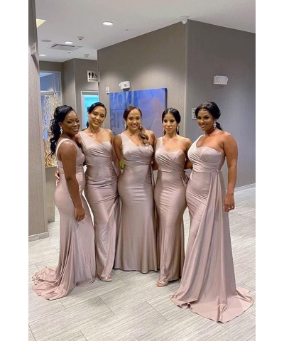 One Shoulder Satin Bridesmaid Dresses Long Mermaid Prom Dresses Ruched Formal Evening Gowns HY054 Aqua $32.99 Dresses