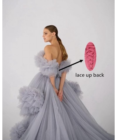 High Low Tulle Prom Dress Off Shoulder Ruffles Long Princess Evening Ball Dress for Photoshoot CA72 Silver $38.53 Dresses