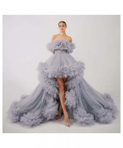 High Low Tulle Prom Dress Off Shoulder Ruffles Long Princess Evening Ball Dress for Photoshoot CA72 Silver $38.53 Dresses