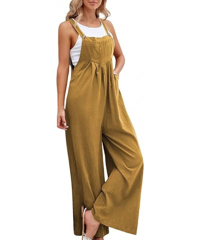 Women's Wide Leg Jumpsuits Cotton Baggy Casual Loose Overalls Solid Color Fashion Summer Comfy Rompers with Pockets A3-yellow...