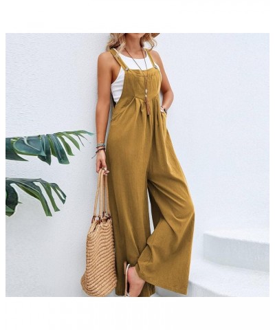 Women's Wide Leg Jumpsuits Cotton Baggy Casual Loose Overalls Solid Color Fashion Summer Comfy Rompers with Pockets A3-yellow...