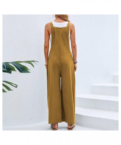 Women's Wide Leg Jumpsuits Cotton Baggy Casual Loose Overalls Solid Color Fashion Summer Comfy Rompers with Pockets A3-yellow...