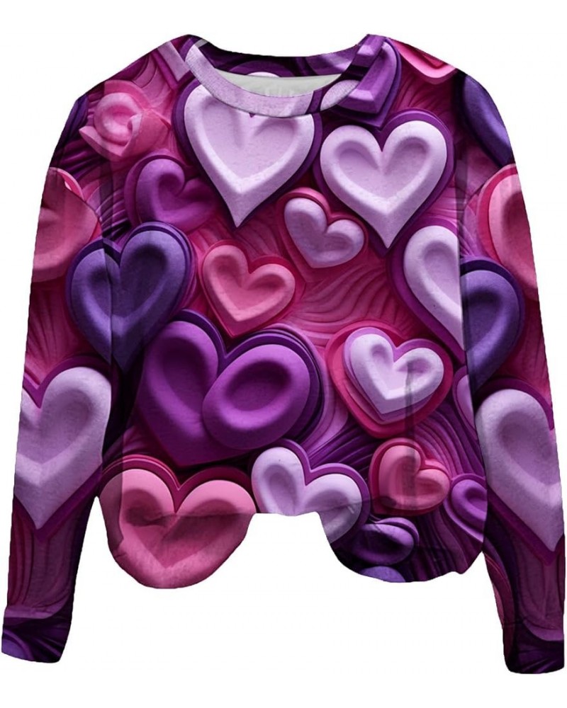 Womens Colorful 3D Heart Graphic Sweatshirt 2024 Valentine's Day Crewneck Sweatshirt Drop Shoulder Long Sleeve Loose Pullover...