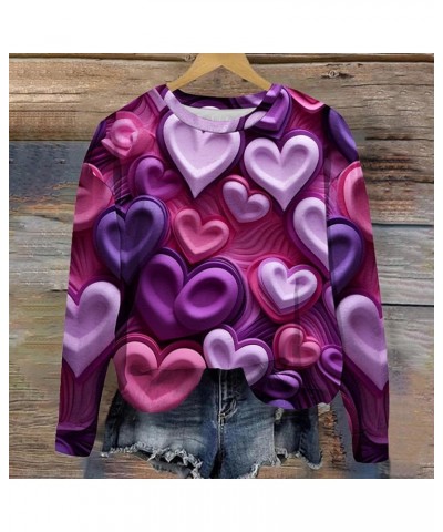 Womens Colorful 3D Heart Graphic Sweatshirt 2024 Valentine's Day Crewneck Sweatshirt Drop Shoulder Long Sleeve Loose Pullover...