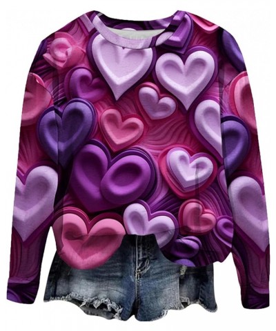 Womens Colorful 3D Heart Graphic Sweatshirt 2024 Valentine's Day Crewneck Sweatshirt Drop Shoulder Long Sleeve Loose Pullover...