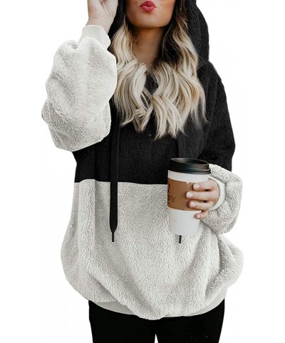 Womens Oversized Sherpa Pullover Hoodie with Pockets Fuzzy Fleece Warm Casual Loose Hooded Sweatshirt Hoodies C1-black $19.50...