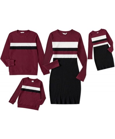 Family Matching Outfits Cotton Rib Knit Colorblock Long Sleeve Bodycon Dresses and Sweatshirts Tops Sets Boys Burgundy $11.04...