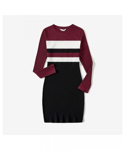 Family Matching Outfits Cotton Rib Knit Colorblock Long Sleeve Bodycon Dresses and Sweatshirts Tops Sets Boys Burgundy $11.04...