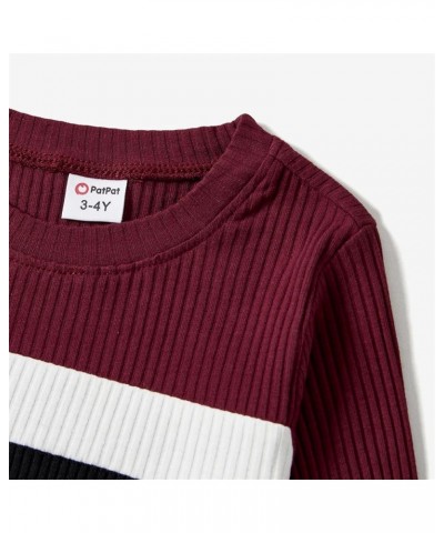 Family Matching Outfits Cotton Rib Knit Colorblock Long Sleeve Bodycon Dresses and Sweatshirts Tops Sets Boys Burgundy $11.04...