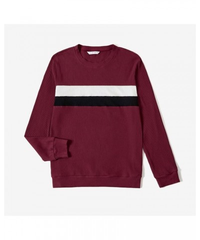 Family Matching Outfits Cotton Rib Knit Colorblock Long Sleeve Bodycon Dresses and Sweatshirts Tops Sets Boys Burgundy $11.04...