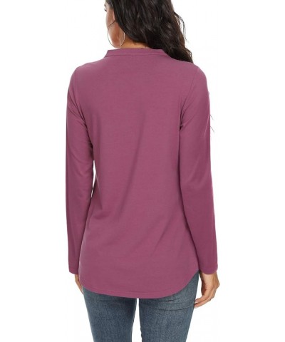 Women Casual Split V Neckline Loose Tunic Blouses Long Sleeve Tops B05 Rust Red $9.22 Tops