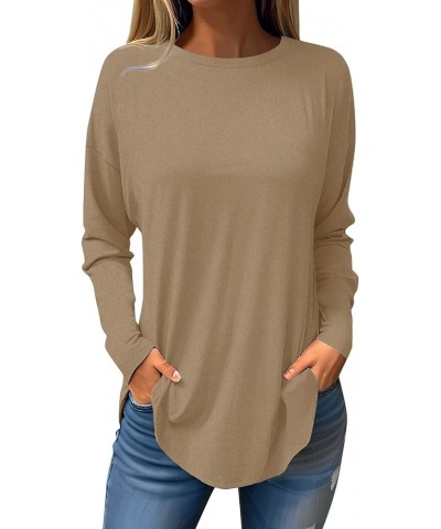 Long Sleeve Shirts for Women Geometry Printed Round Neck Tunic Pullover Tops Trendy Dressy Loose Fit Blouse 43khaki $6.48 Tops