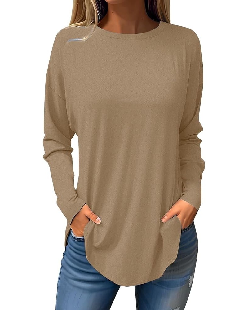 Long Sleeve Shirts for Women Geometry Printed Round Neck Tunic Pullover Tops Trendy Dressy Loose Fit Blouse 43khaki $6.48 Tops