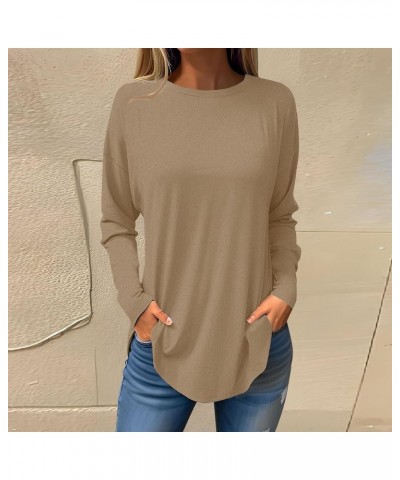 Long Sleeve Shirts for Women Geometry Printed Round Neck Tunic Pullover Tops Trendy Dressy Loose Fit Blouse 43khaki $6.48 Tops