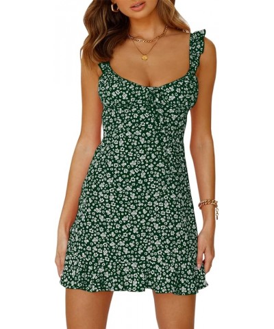 Women Floral Mini Dress Sexy V Neck Ruffle Flutter Sleeve Polka Dot Summer Dresses C-dark Green $21.49 Dresses