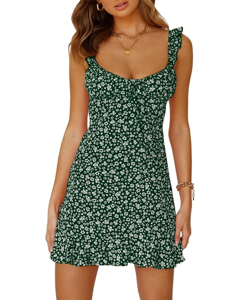 Women Floral Mini Dress Sexy V Neck Ruffle Flutter Sleeve Polka Dot Summer Dresses C-dark Green $21.49 Dresses