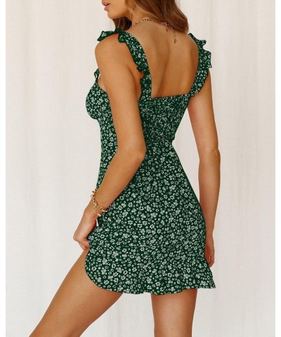 Women Floral Mini Dress Sexy V Neck Ruffle Flutter Sleeve Polka Dot Summer Dresses C-dark Green $21.49 Dresses