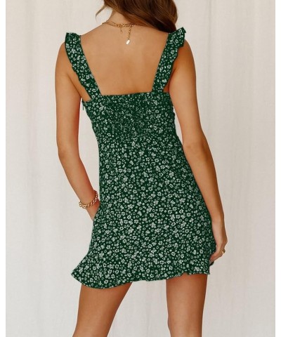 Women Floral Mini Dress Sexy V Neck Ruffle Flutter Sleeve Polka Dot Summer Dresses C-dark Green $21.49 Dresses