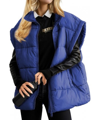 Womens Winter Puffer Vest Lightweight Flysleeve Stand Collar Oversized Puffy Coat Padded Gilet with Pockets Blue $19.80 Vests