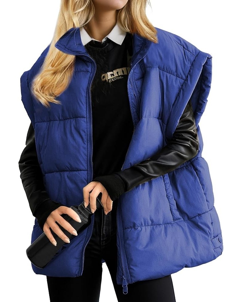 Womens Winter Puffer Vest Lightweight Flysleeve Stand Collar Oversized Puffy Coat Padded Gilet with Pockets Blue $19.80 Vests