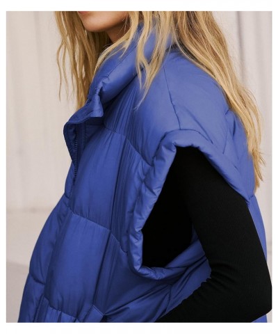 Womens Winter Puffer Vest Lightweight Flysleeve Stand Collar Oversized Puffy Coat Padded Gilet with Pockets Blue $19.80 Vests