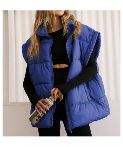 Womens Winter Puffer Vest Lightweight Flysleeve Stand Collar Oversized Puffy Coat Padded Gilet with Pockets Blue $19.80 Vests